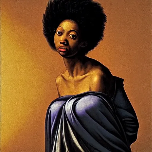 Image similar to afro woman painted by caravaggio