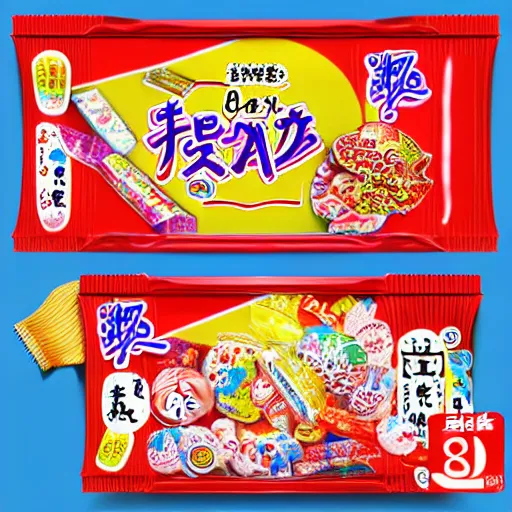 Image similar to 8 k 3 d model rendering of japanese candy package, high textured, conceptual, intricate detailed painting, illustration sharp detail, manga 1 9 9 0