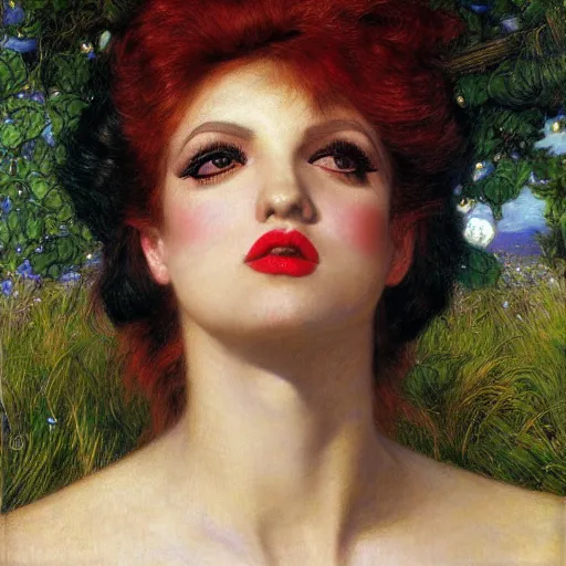 Image similar to portrait of a hybrid of a hybrid of a hybrid of judy garland and lady gaga and a hybrid of liza minelli and britney spears, holman hunt, john william waterhouse, kilian eng, rosetti, john everett millais, william holman hunt, 4 k