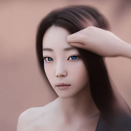 Image similar to photo portrait of beautiful Japanese women with perfect eyes and simetrical face, she have delicate traditional make up, cinematic light, 8k, unreal engine, akira kurosawa style