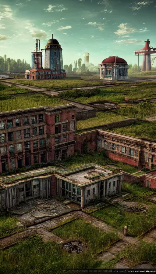 Image similar to a beautiful ultradetailed rendering of farmland abandoned urbex nature industrial architecture city architecture by i. m. pei, bioshock neptune, archdaily, wallpaper, highly detailed, trending on artstation.