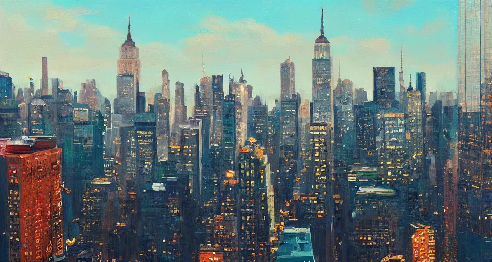Prompt: a beautiful scenic oil painting of new york by wlop and wes anderson