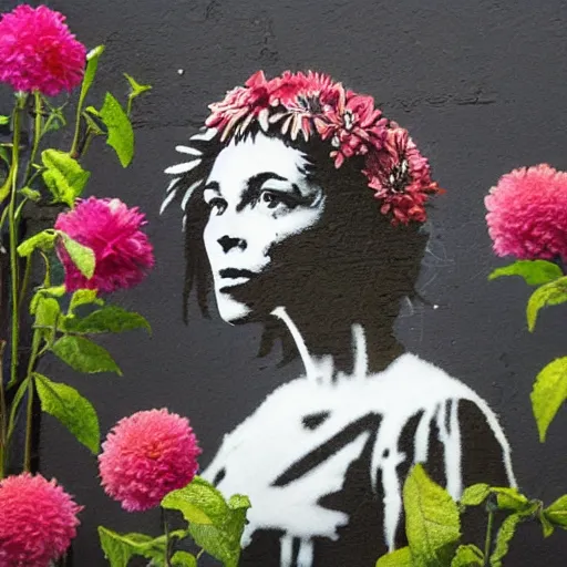 Image similar to banksy as last flower on earth, hyperrealistic, no duplicate content, left align