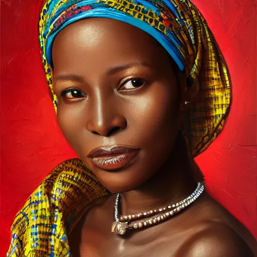 Image similar to portrait of a tanzanian woman ( 3 5 ) from tanzania in 2 0 2 1, an oil painting by ross tran and thomas kincade