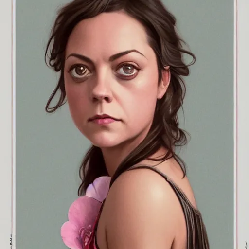 Image similar to pink petals with a ahape of a wonderful aubrey plaza and christina ricci and mila kunis and olivia newton john, intricate, elegant, highly detailed, wonderful eyes, sweet, digital painting, artstation, concept art, smooth, sharp focus, illustration, art by artgerm and greg rutkowski and alphonse mucha and william - adolphe bouguereau