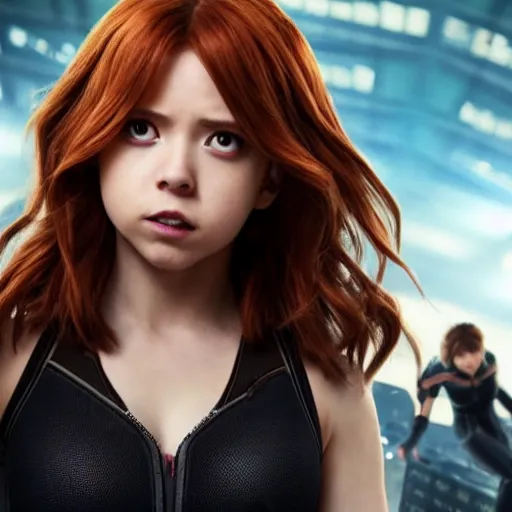 Image similar to Still image of Ochako Uraraka as Black Widow in Avengers (2012), cinematic shot, 8k, hyperdetailed,