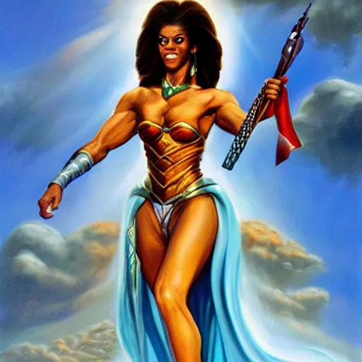 Prompt: Barack Obama warrior princess by boris vallejo