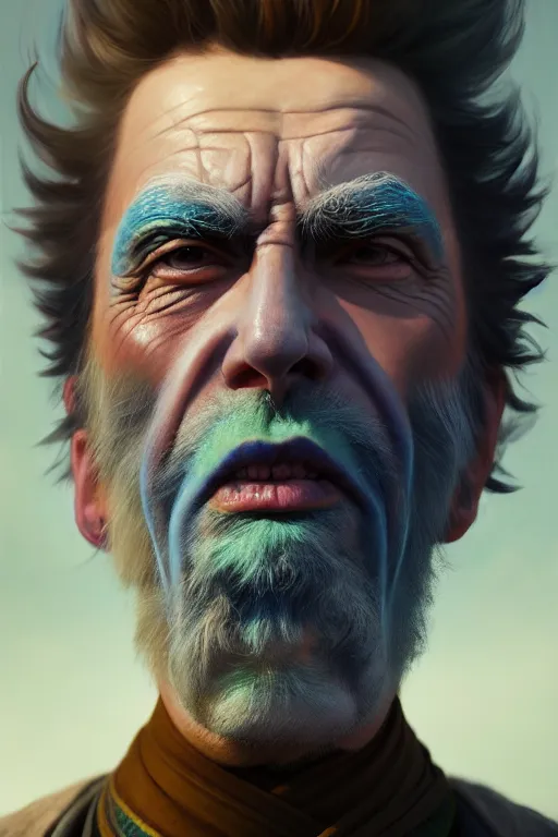 Image similar to ultra detailed facial portrait rick sanchez, extremely detailed digital painting, in the style of fenghua zhong and ruan jia and jeremy lipking and peter mohrbacher, mystical colors, rim light, beautiful lighting, 8 k, stunning scene, raytracing, octane, trending on artstation