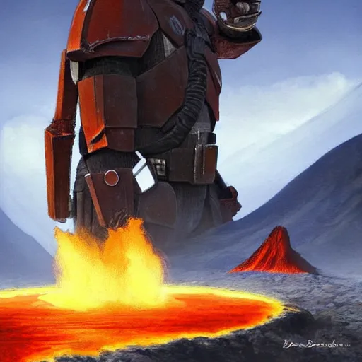 Prompt: a volcanic planet concept art by Doug Chiang, cinematic, realistic painting, high definition, very detailed, extremely high detail, photo realistic, concept art, the Mandalorian concept art style