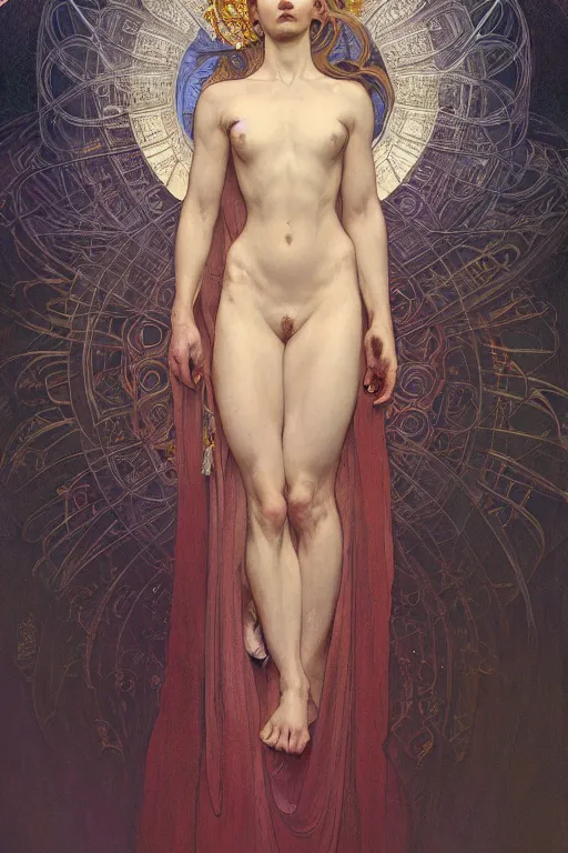 Image similar to a full body portrait of a beautiful ethereal delicate mage queen meditative sacral pose catholic stages of the cross, intricate, elegant, highly detailed, digital painting, artstation, concept art, smooth, sharp focus, illustration, art by krenz cushart and artem demura and alphonse mucha