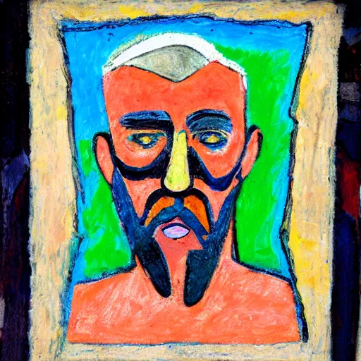 Prompt: primitivism art, portrait