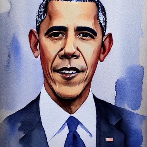 Prompt: watercolor portrait of Barack Obama wearing a leather jacket