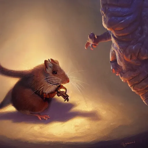 Image similar to a detailed paunting of a wizard rat with, by justin gerard and greg rutkowski, digital art, realistic painting, dnd, character design, trending on artstation