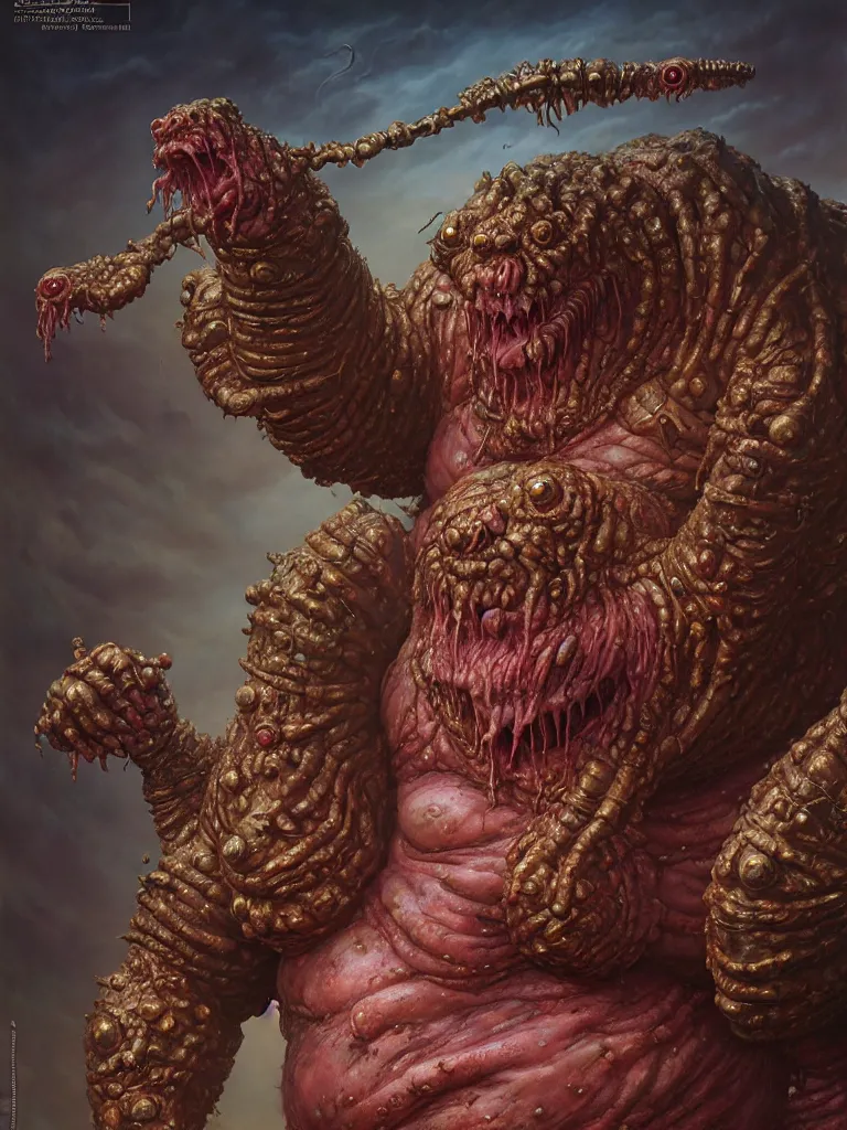 Image similar to hyperrealistic rendering, fat smooth cronenberg flesh monster ornate heavy metal overlord by donato giancola and greg rutkowski and wayne barlow and zdzisław beksinski, eyeballs, epic boss battle, product photography, action figure, sofubi, studio lighting, colored gels, colored background