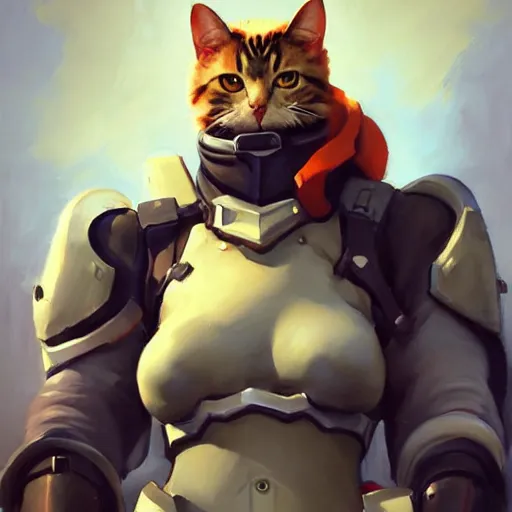 Image similar to greg manchess portrait painting of partially armored purrfect protagonist cat as overwatch character, medium shot, asymmetrical, profile picture, organic painting, sunny day, matte painting, bold shapes, hard edges, street art, trending on artstation, by huang guangjian and gil elvgren and sachin teng