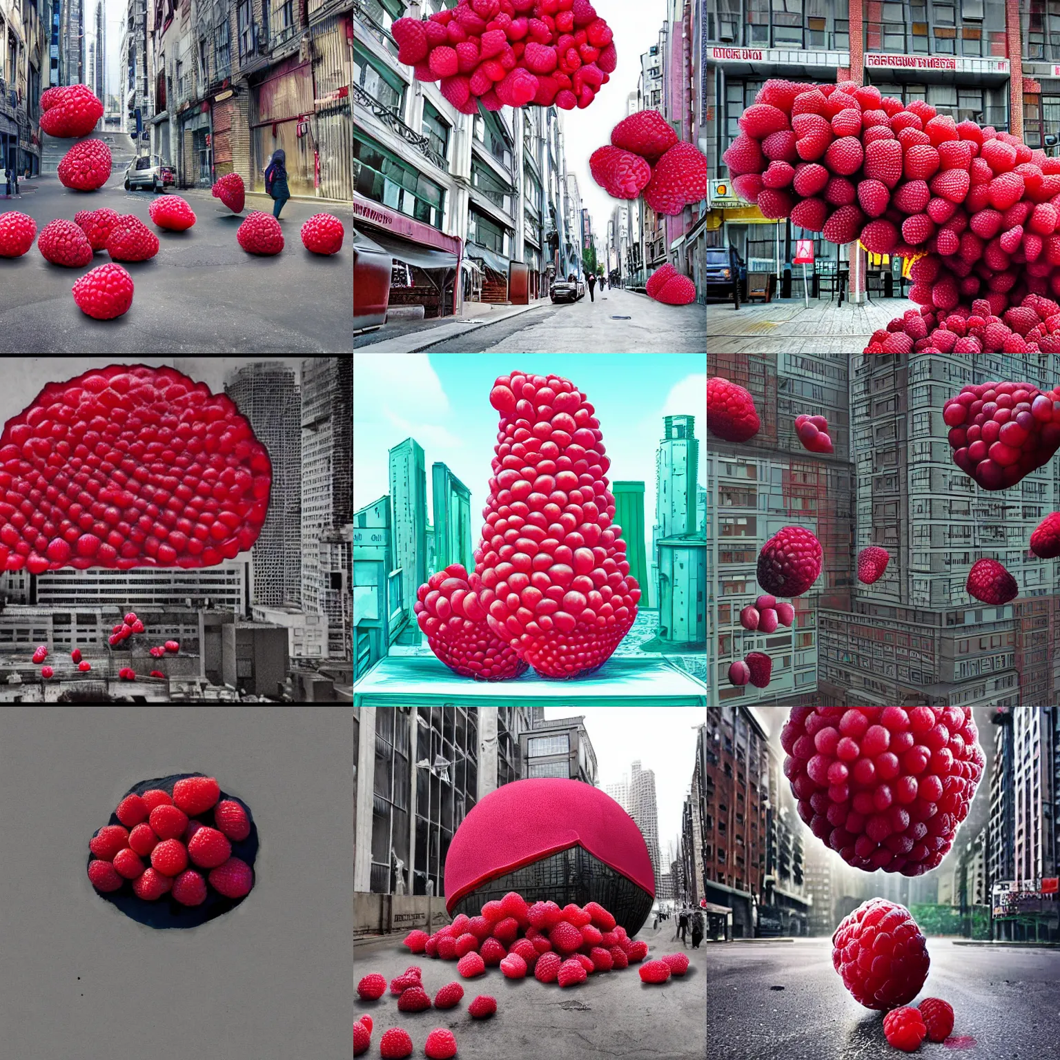 Prompt: Art of Giant raspberry in a dystopian city