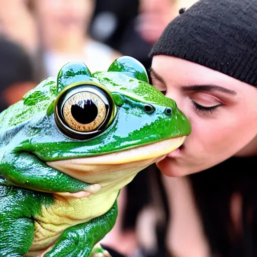 Image similar to billie eilish kissing a frog