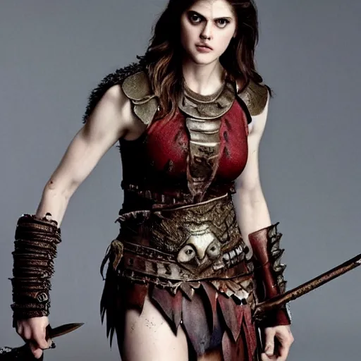 Image similar to full body photo of alexandra daddario as a barbarian warrior