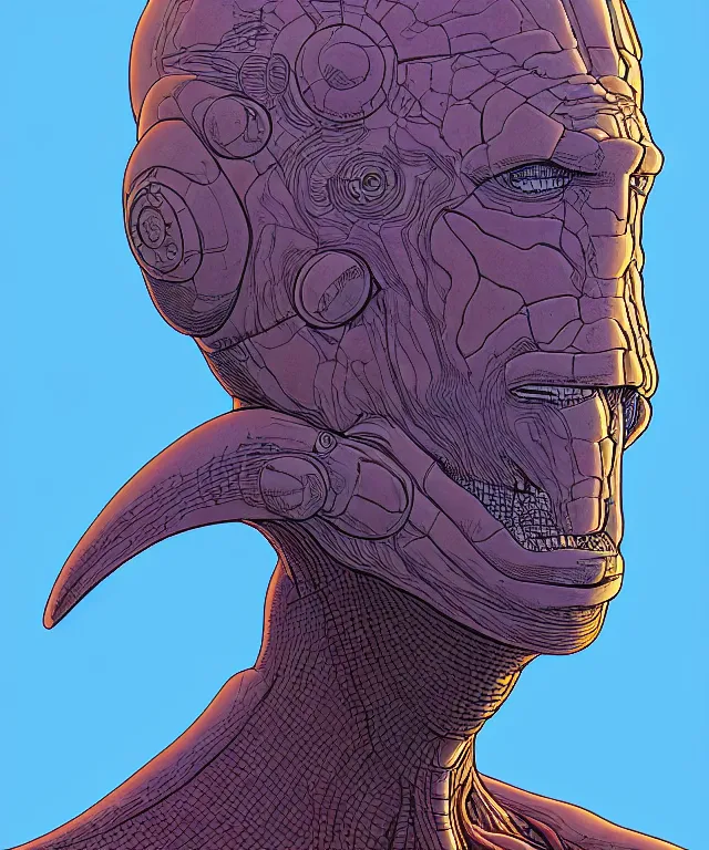 Prompt: a portrait of a machine mutant in the style of jean giraud in the style of moebius, symetrical facial, trending on artstation deviantart pinterest detailed realistic hd 8 k high resolution