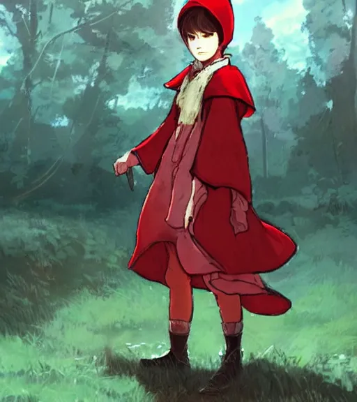 Prompt: attractive little boy character inspired in little red riding hood and cinderace, digital artwork made by akihiko yoshida and makoto shinkai