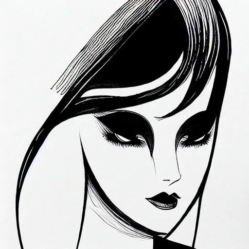 Image similar to an ink drawing of an opera mask by ilya kuvshinov, black and white