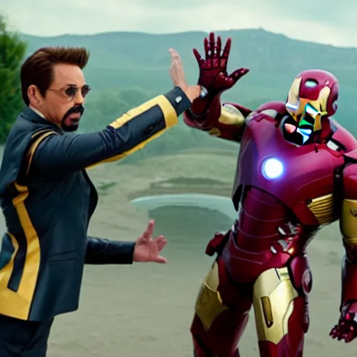 Image similar to iron man high fiving thanos