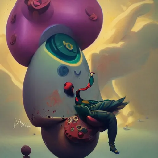 Prompt: the character from katamari damacy escapes from federal prison, painted by peter mohrbacher