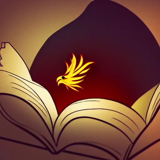 Image similar to A small cute adorable phoenix reading a book at a university digital art raytracing