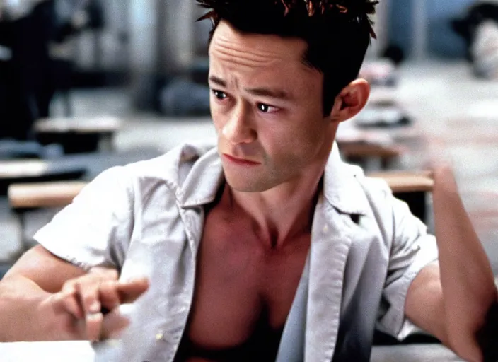 Image similar to film still of Joseph Gordon-Levitt as Tyler Durden in Fight Club 1999