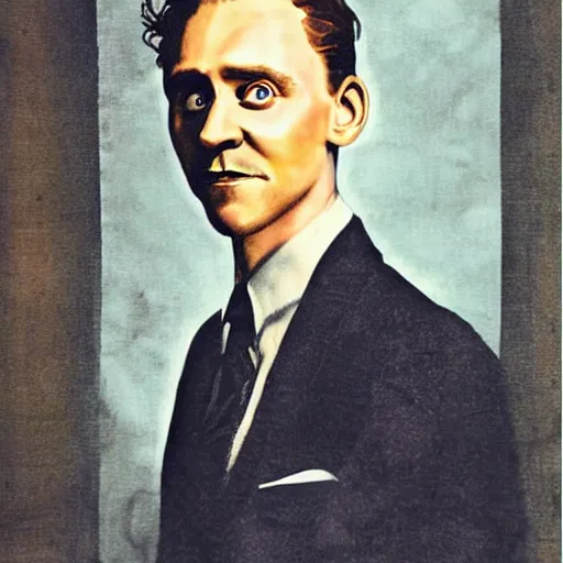 Image similar to “Tom Hiddleston portrait, color vintage magazine illustration 1950”