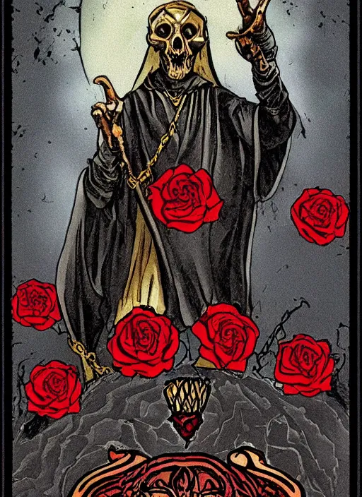 Prompt: tarot card :: horror :: vintage :: blood and roses :: by Yurtsev and Darkchylde