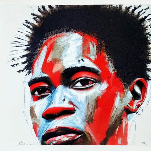 Image similar to A extremely highly detailed majestic hi-res beautiful immaculate head and shoulders painting of a strong black african man by Jean-Michel Basquiat, 8k, high textures, hyper sharp, insanely detailed and intricate, super detailed, 4k HDR high quality