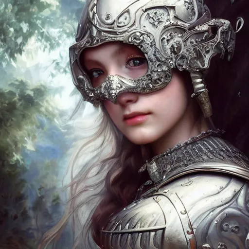 Image similar to A masterpiece ultrarealistic ultradetailed portrait of a Incredibly beautiful angel armored princess knight with Iron mask. baroque renaissance girl in the forest. medium shot, intricate, elegant, highly detailed. trending on artstation, digital art, by Stanley Artgerm Lau, WLOP, Rossdraws, James Jean, Andrei Riabovitchev, Marc Simonetti, Yoshitaka Amano. background by James Jean and Gustav Klimt, light by Julie Bell, 4k, porcelain skin. BY ZDIZISLAW BEKSINSKI Cinematic concept art Greg Rutkowski.