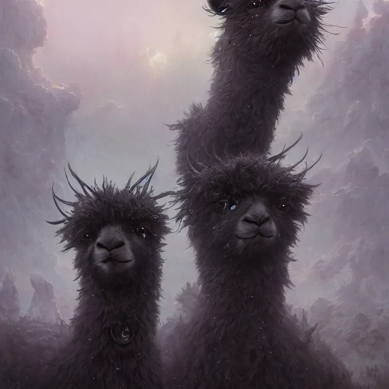 Image similar to highly detailed portrait of goth alpacas, eyeshadow, goth makeup, piercings, unreal engine, dark fantasy art by greg rutkowski, loish, rhads, ferdinand knab, makoto shinkai and lois van baarle, ilya kuvshinov, rossdraws, tom bagshaw, alphonse mucha, global illumination, radiant light, detailed and intricate environment