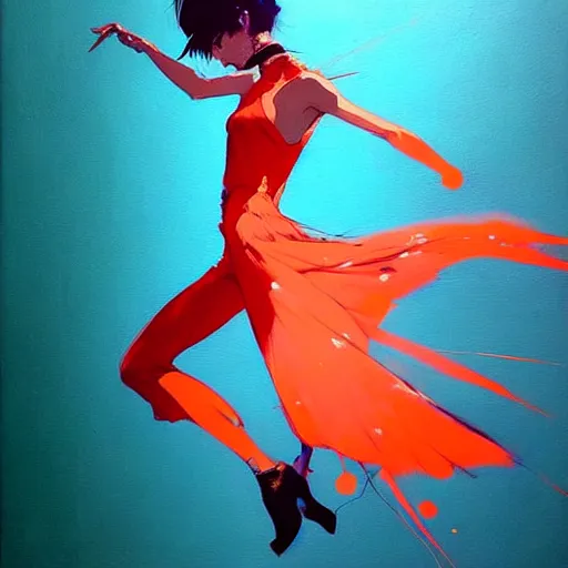 Image similar to a ultradetailed beautiful painting of a stylish woman dancing, by conrad roset, greg rutkowski and makoto shinkai, trending on artstation