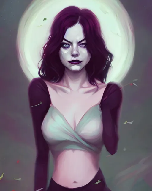 Image similar to a portrait of a beautiful full body Emma Stone vampire sharp teeth blood, art by lois van baarle and loish and ross tran and rossdraws and sam yang and samdoesarts and artgerm, digital art, highly detailed, intricate, sharp focus, Trending on Artstation HQ, deviantart, unreal engine 5, 4K UHD image