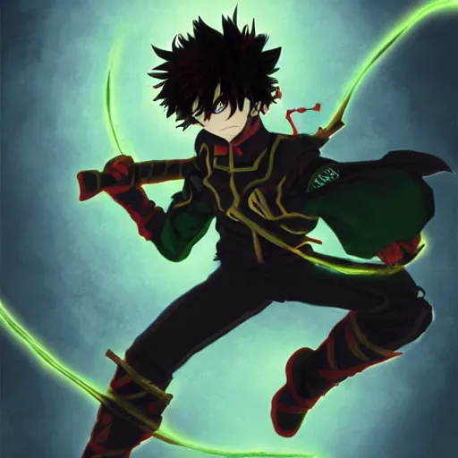 Prompt: deku wielding blackwhip, anime, fantasy art