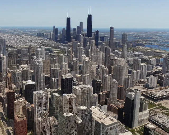 Image similar to multiple chicago beans float over the city of chicago in an invasion