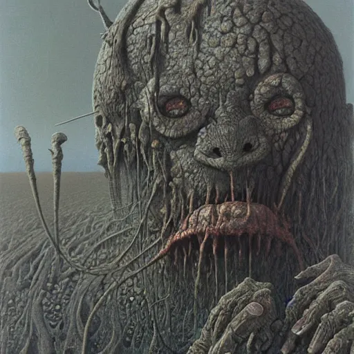 Prompt: swamp goblin by Zdzisław Beksiński, oil on canvas