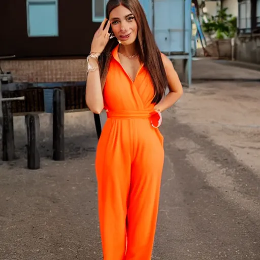 Prompt: beautiful girl in an orange jumpsuit