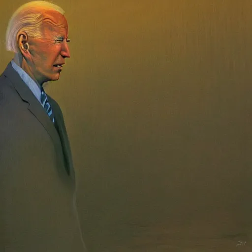 Image similar to surreal painting of Joe Biden!!!!!!! by Odd Nordrum!!!!!!! and Zdzisław Beksiński