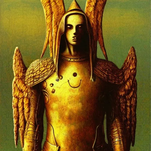 Image similar to arch angel in ancient golden armor, beksinski