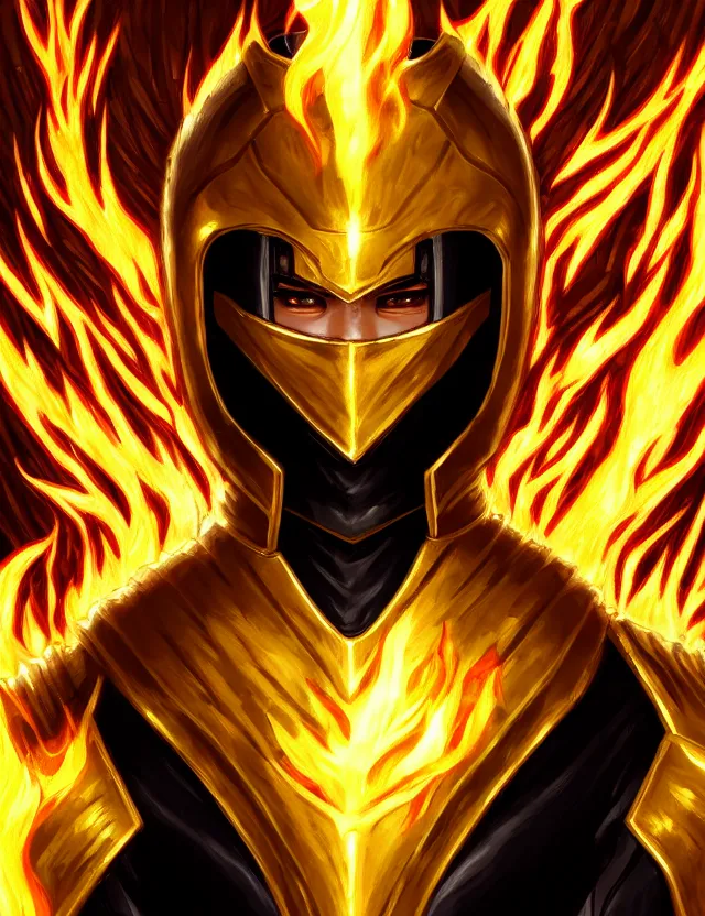 Image similar to a detailed manga portrait of a black haired man with hazel eyes in gleaming golden armour that burns with golden fire, trending on artstation, digital art, 4 k resolution, detailed, high quality, sharp focus, hq artwork, coherent, insane detail, character portrait