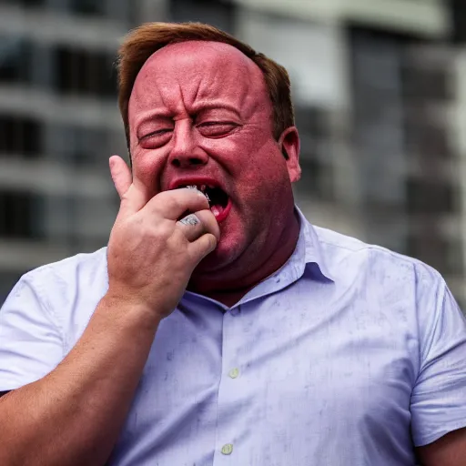 Image similar to hybrid of alex jones and gengar crying, photograph, ultra detailed, 8 k, rule of thirds.