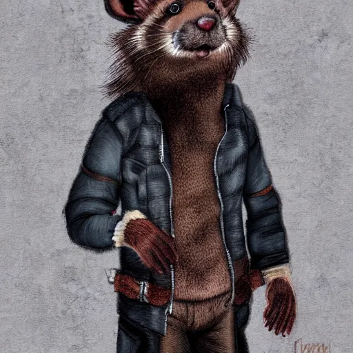 Prompt: ferret furry guy, digital art high quality, jacket