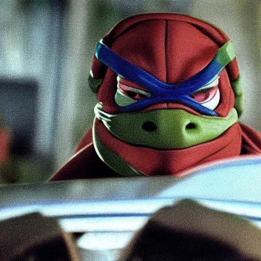 Prompt: film still of michelangelo ( tmnt ) failing his drivers test