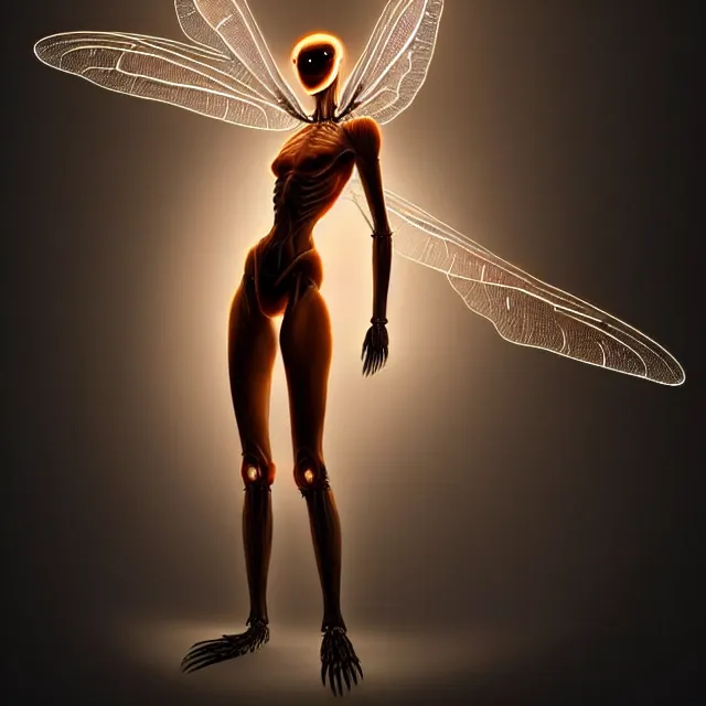 Prompt: digital art of a humanoid entity that resembles an insect in several ways, loop lighting, full body length shot, best on artstation, breathtaking, epic, stunning, gorgeous, much detail, much wow, cgsociety, wlop, pixiv, behance, deviantart, masterpiece, UHD, 8K