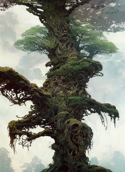 Image similar to giant tree, intricate, elegant, highly detailed, vivid colors, john park, frazetta, sparth, ruan jia, jeffrey catherine jones