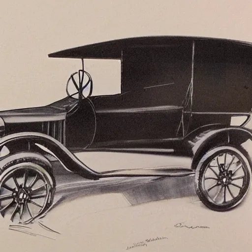 Prompt: a wax sketch of a ford model t