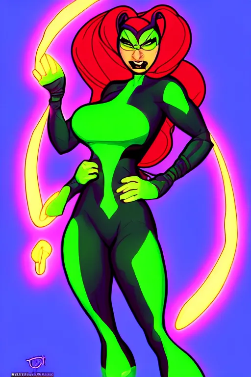 Prompt: toxic terri, a supervillainess with mutagenic powers, glowing energy effects, full color digital illustration in the style of don bluth, artgerm, artstation trending, 5 k